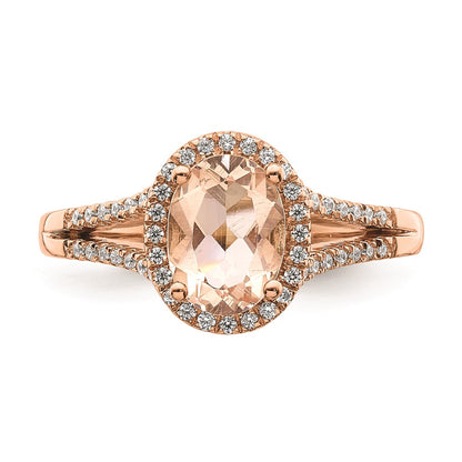 Blooming Bridal 14k Rose Gold Halo 8x6mm Oval Morganite and 1/5 carat Diamond Complete Engagement Ring