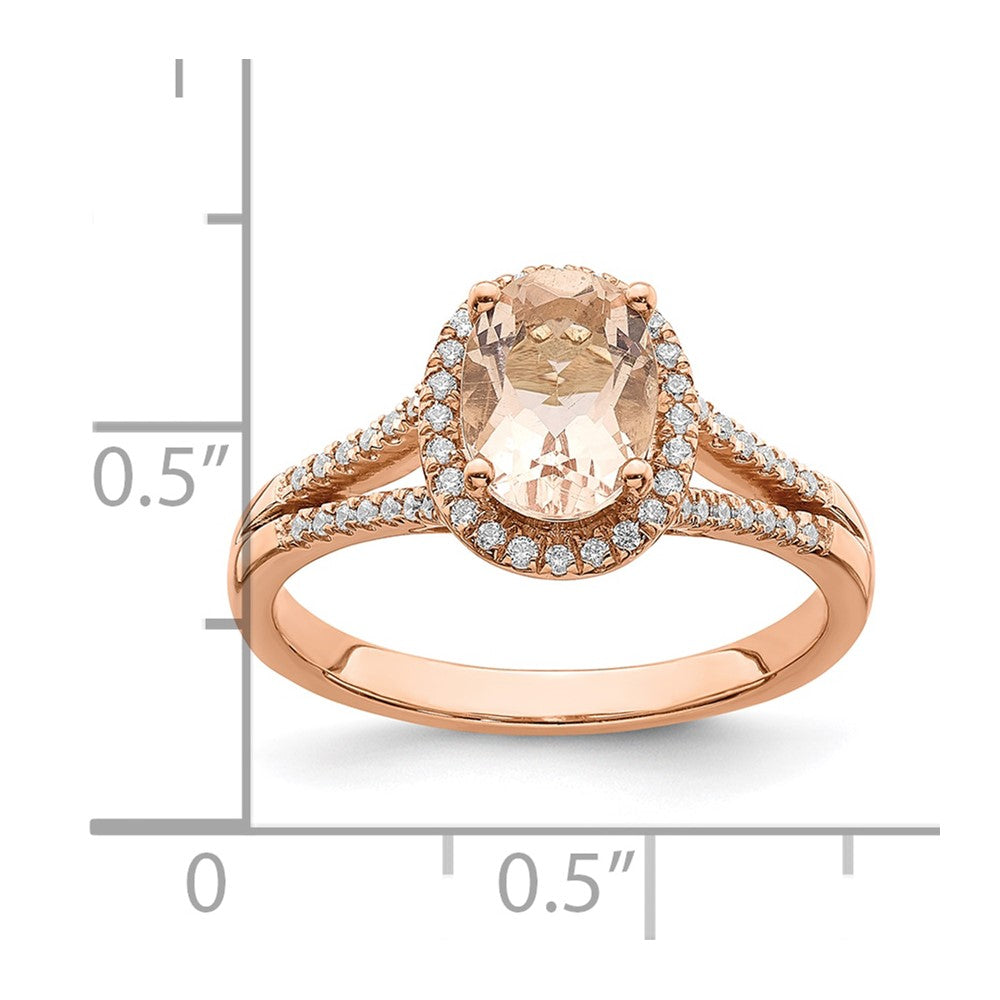 Blooming Bridal 14k Rose Gold Halo 8x6mm Oval Morganite and 1/5 carat Diamond Complete Engagement Ring