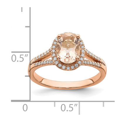 Blooming Bridal 14k Rose Gold Halo 8x6mm Oval Morganite and 1/5 carat Diamond Complete Engagement Ring