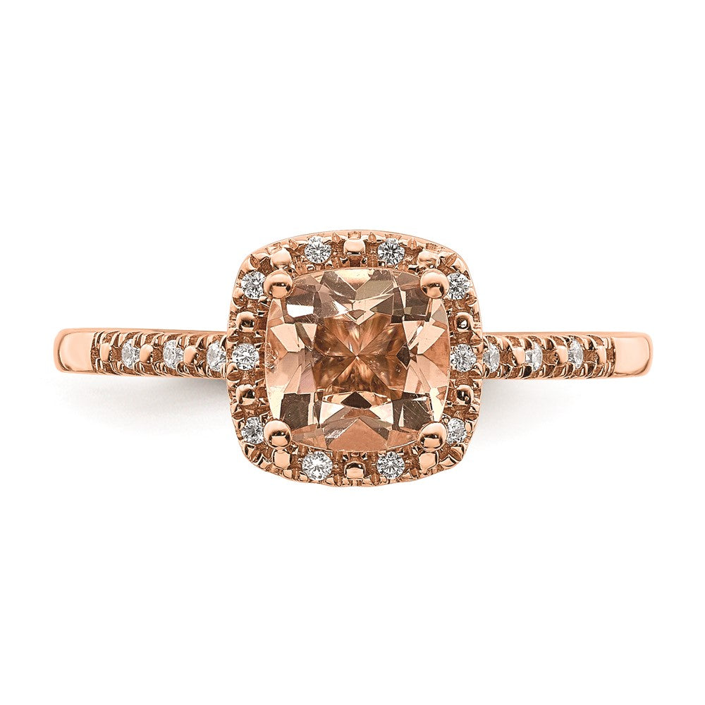 Blooming Bridal 14k Rose Gold Halo 6.00mm Cushion-cut Morganite and 1/15 carat Diamond Complete Engagement Ring