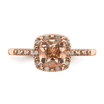 Blooming Bridal 14k Rose Gold Halo 6.00mm Cushion-cut Morganite and 1/15 carat Diamond Complete Engagement Ring