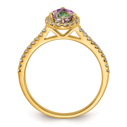 Blooming Bridal 14k Halo 8x5mm Pear-cut Mystic Fire Topaz and 1/4 carat Diamond Complete Engagement Ring