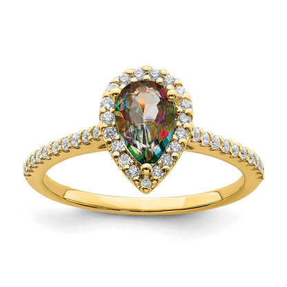 Blooming Bridal 14k Halo 8x5mm Pear-cut Mystic Fire Topaz and 1/4 carat Diamond Complete Engagement Ring