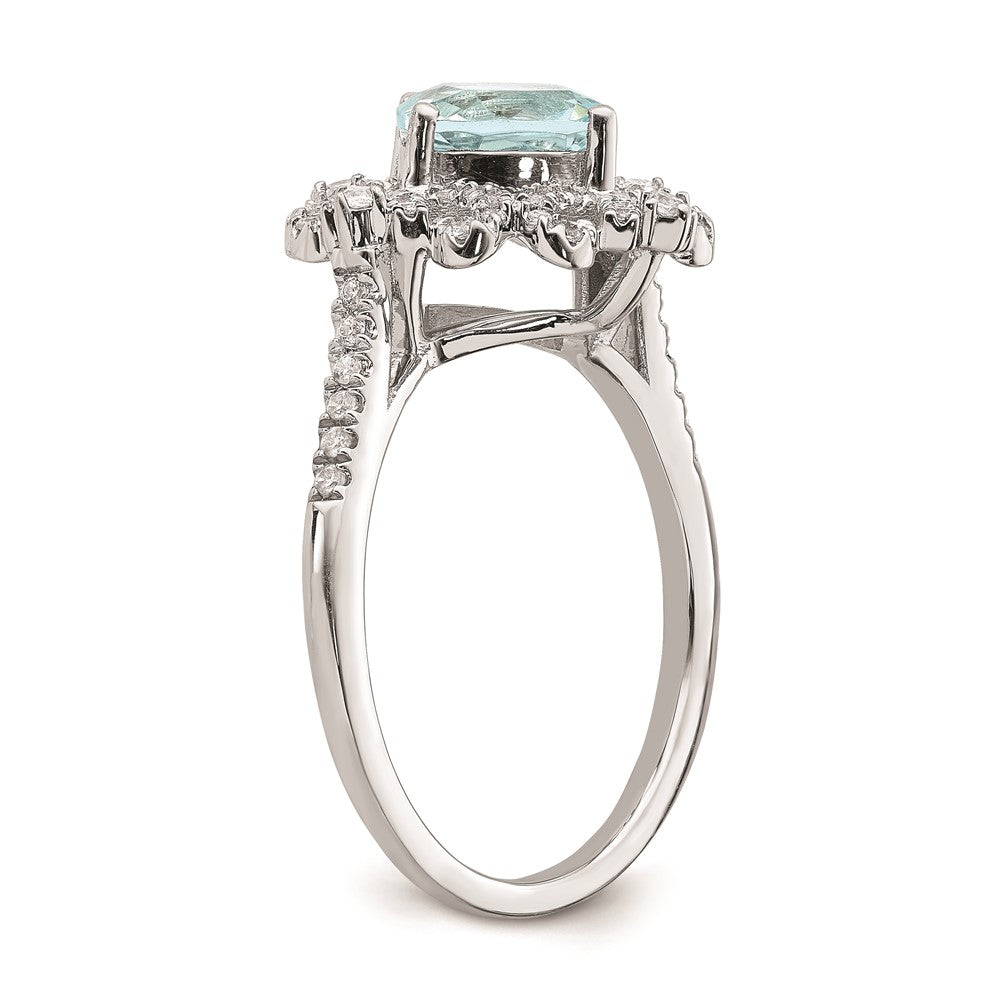 Blooming Bridal 14k White Gold Vintage 7.00mm Cushion-cut Aquamarine and 1/3 carat Diamond Complete Engagement Ring