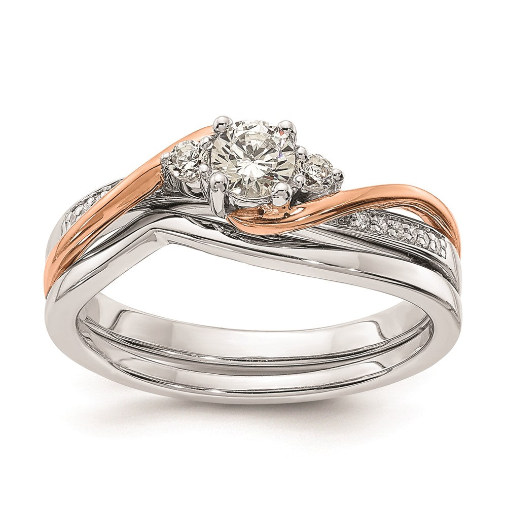 10k White and Rose Gold (Holds 1/4 carat (4.1mm) Round Center) 1/8 carat Diamond Semi-mount Engagement Ring