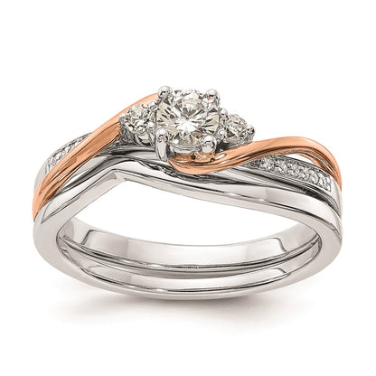 10k White and Rose Gold (Holds 1/4 carat (4.1mm) Round Center) 1/8 carat Diamond Semi-mount Engagement Ring