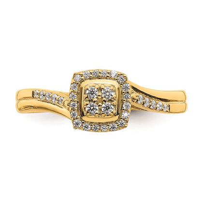 10k Yellow Gold Square Halo Cluster 1/6 carat Diamond Complete Engagement Ring