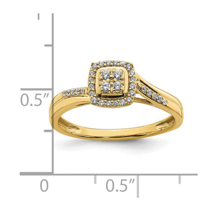 10k Yellow Gold Square Halo Cluster 1/6 carat Diamond Complete Engagement Ring
