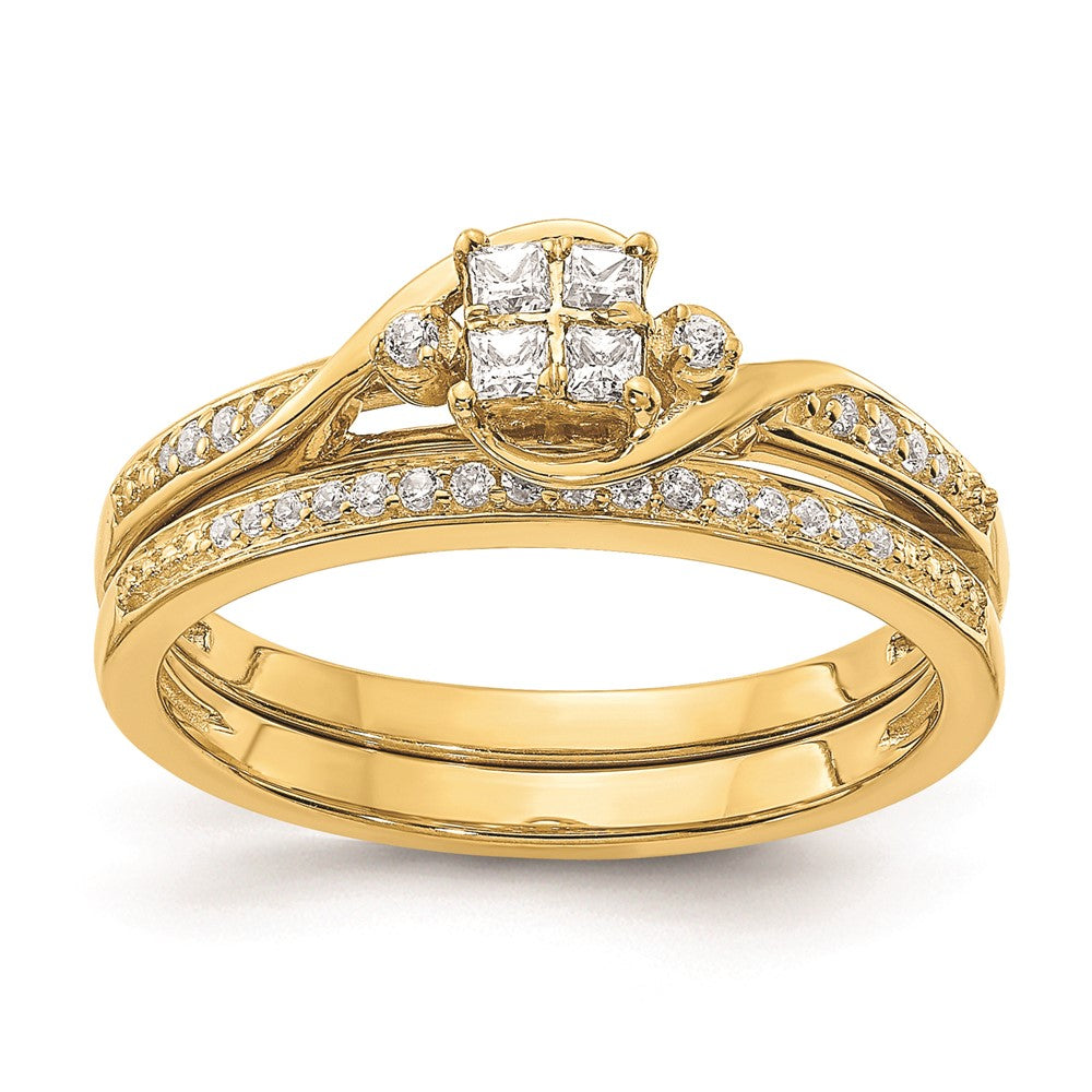 10k Yellow Gold Bypass Cluster 1/5 carat Diamond Complete Engagement Ring