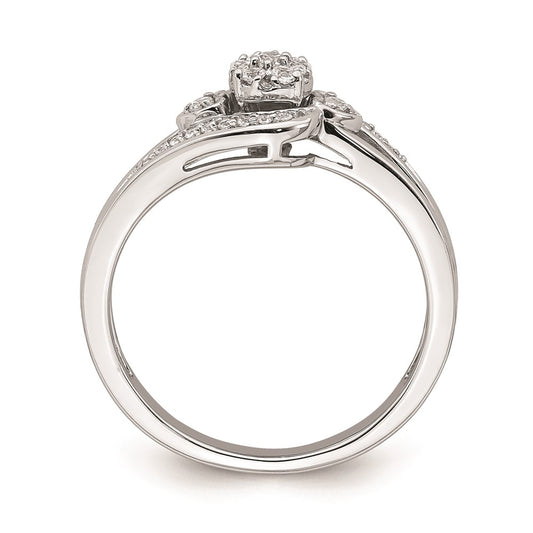 10k White Gold Cluster with 2 Hearts 1/5 carat Diamond Complete Engagement Ring