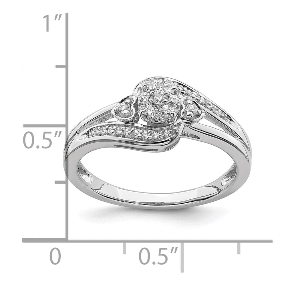 10k White Gold Cluster with 2 Hearts 1/5 carat Diamond Complete Engagement Ring