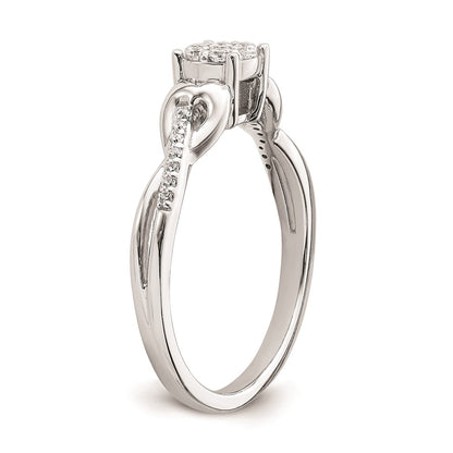 10k White Gold Cluster with 2 Hearts 1/6 carat Diamond Complete Engagement Ring
