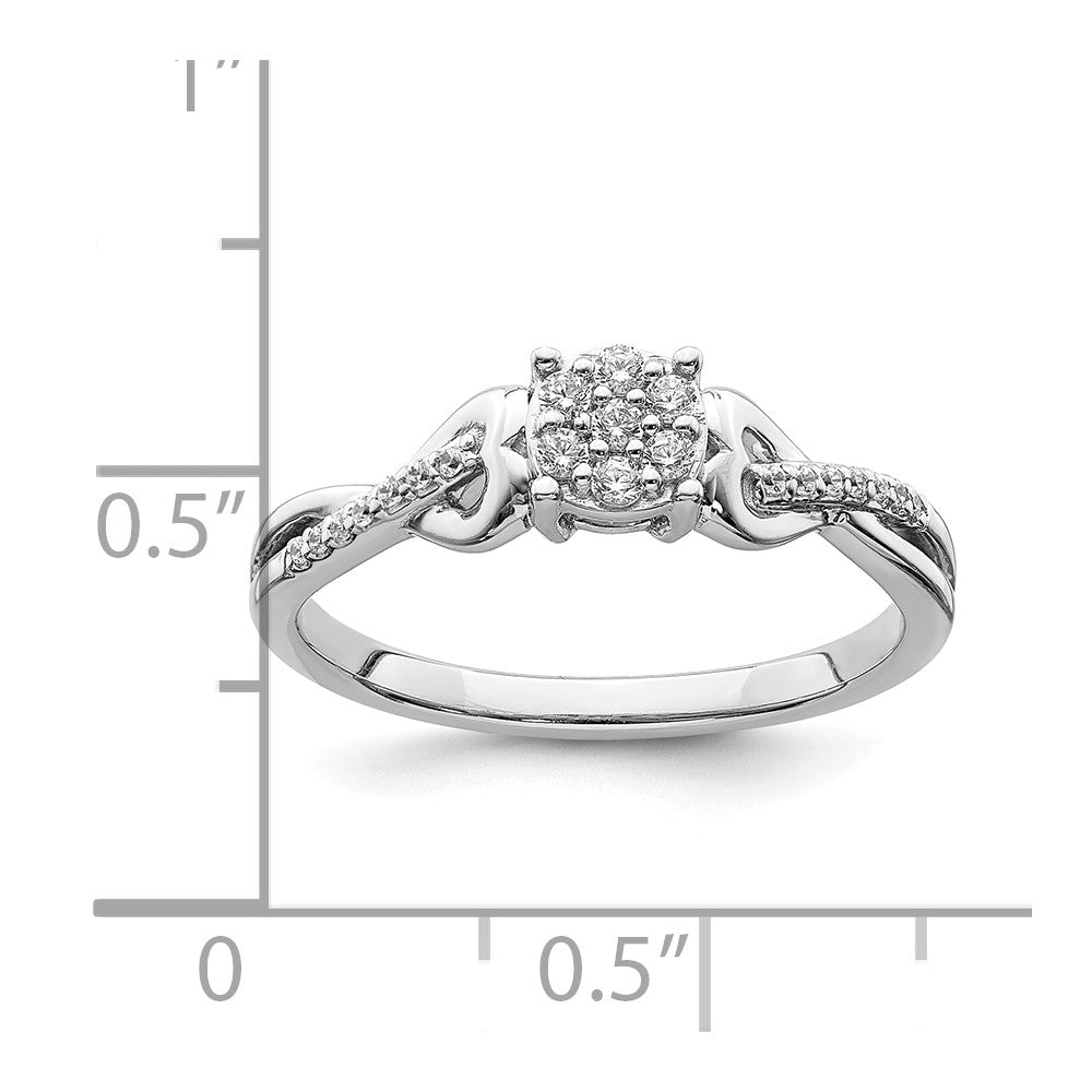 10k White Gold Cluster with 2 Hearts 1/6 carat Diamond Complete Engagement Ring