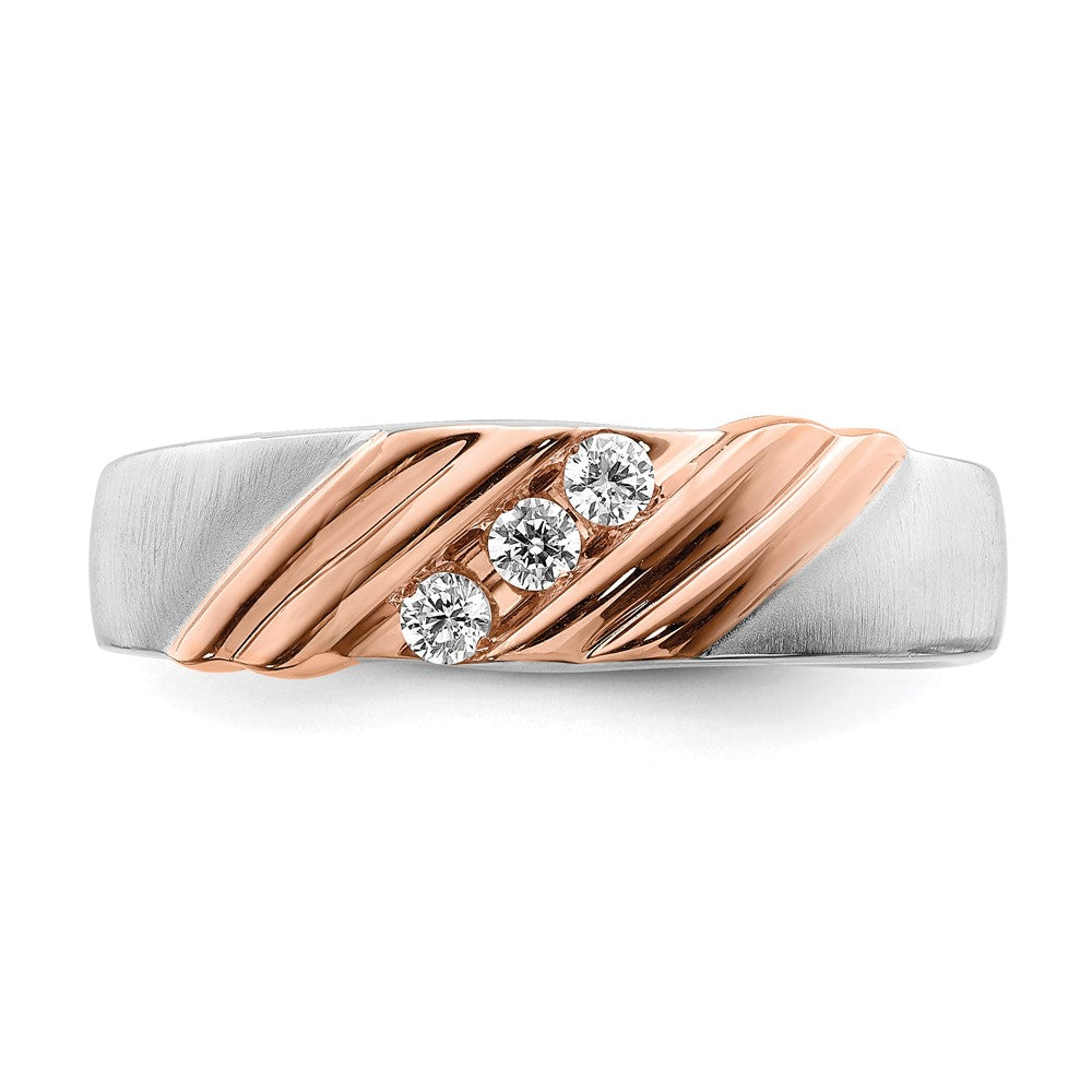 14k White and Rose Gold 3-Stone 1/6 carat Diamond Complete Men's Band