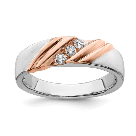 IBGoodman 14k Two-tone Rose and White Gold 1/6 carat Lab Grown Diamond VS/SI+ G+ Three Stone Complete Men's Ring