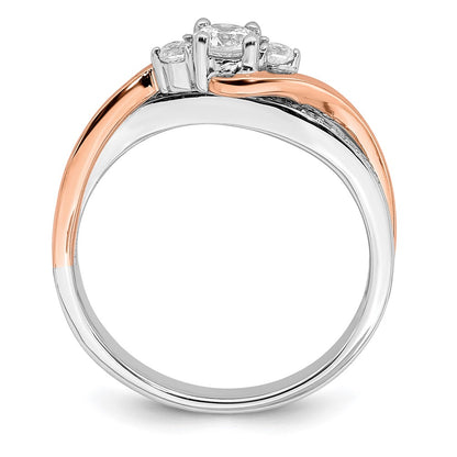 14k Two-tone Rose and White Gold 3/8 carat Lab Grown Diamond VS/SI+ G+ Round Complete Bypass Engagement Ring