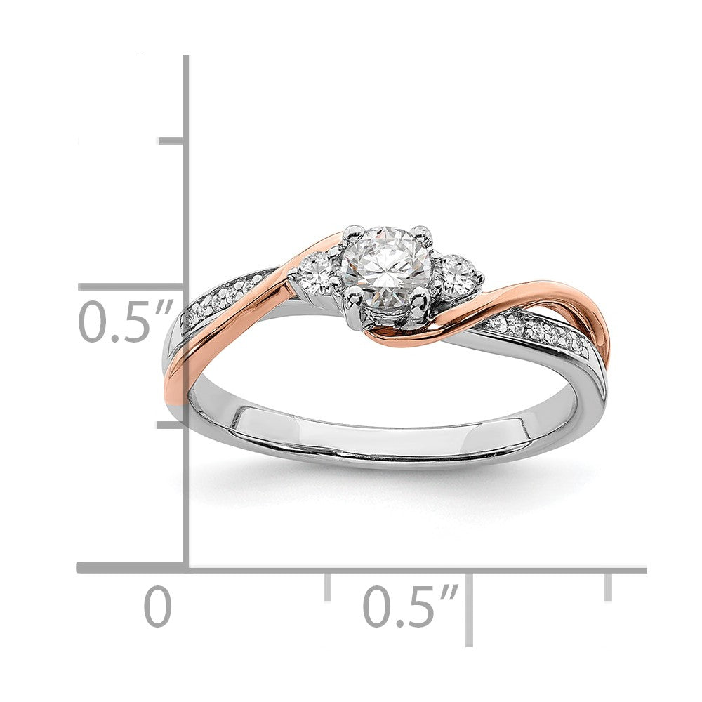 14k White and Rose Gold By-Pass (Holds 1/4 carat (4.00mm) Round Center) 1/8 carat Diamond Semi-mount Engagement Ring