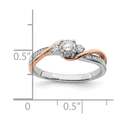 14k Two-tone Rose and White Gold 3/8 carat Lab Grown Diamond VS/SI+ G+ Round Complete Bypass Engagement Ring