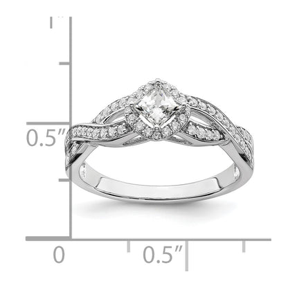 14k White Gold Criss-Cross Halo (Holds 1/3 carat (3.9mm) Princess Center) 1/4 carat Diamond Semi-mount Engagement Ring