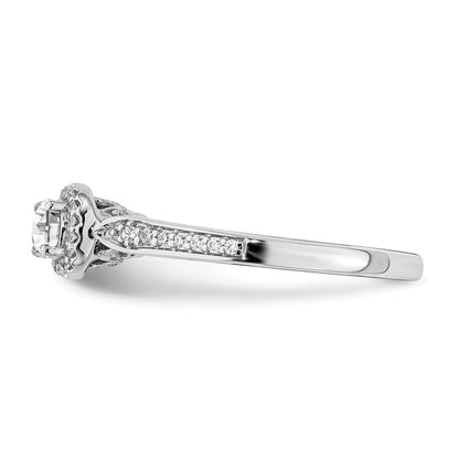 14k White Gold Halo (Holds 1/4 carat (4.1mm) Round Center) 1/6 carat Diamond Semi-mount Engagement Ring