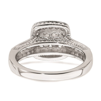 14K White Gold Square Halo Cluster 5/8 carat Princess/Round Diamond Complete Engagement Ring