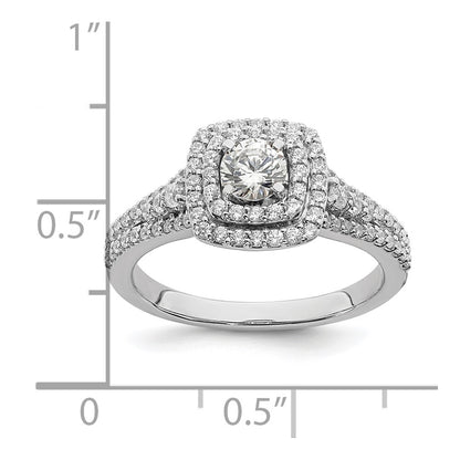 14k White Gold Double Halo (Holds 1/3 carat (4.5mm) Round Center) 1/2 carat Diamond Semi-mount Engagement Ring