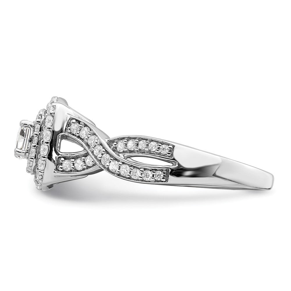 14k White Gold Double Halo (Holds 1/4 carat (4.1mm) Round Center) 1/2 carat Diamond Semi-mount Engagement Ring