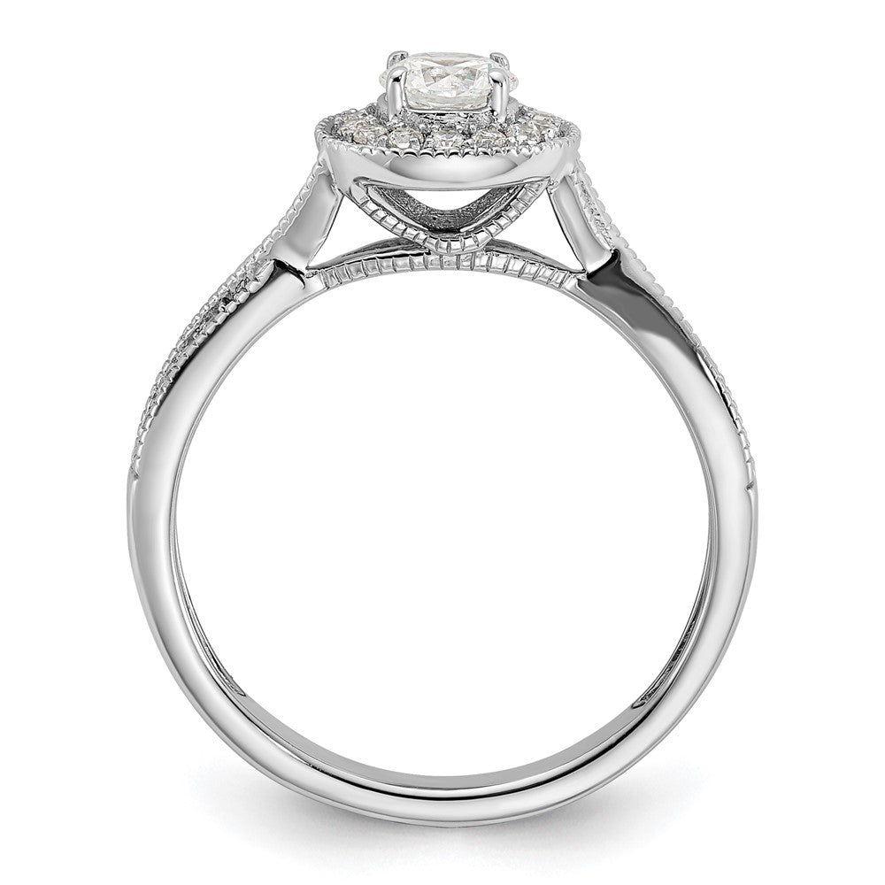 10k White Gold 1/2 carat Lab Grown Diamond VS/SI+ G+ Round Complete Halo Engagement Ring