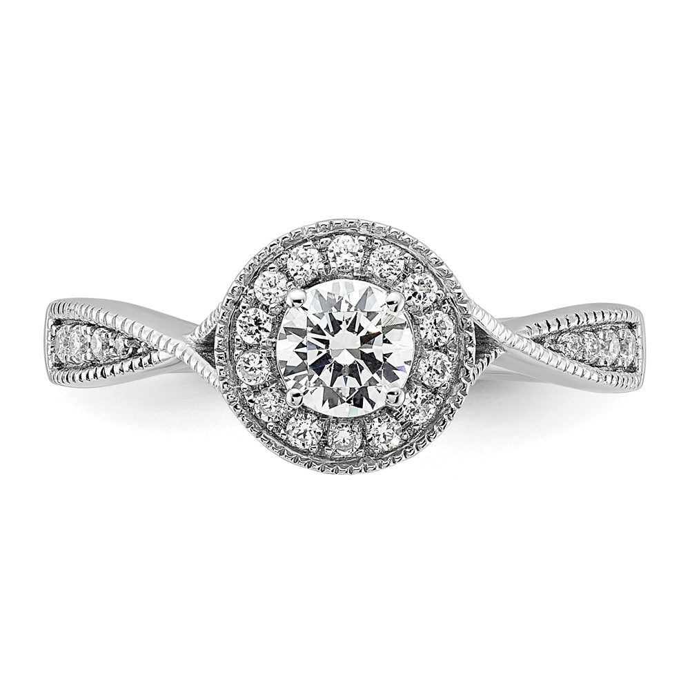 10k White Gold 1/2 carat Lab Grown Diamond VS/SI+ G+ Round Complete Halo Engagement Ring