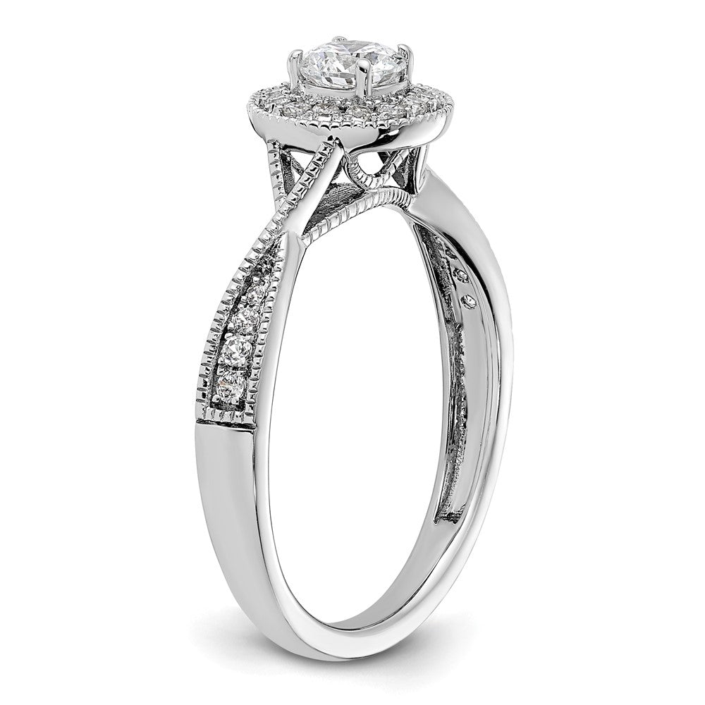10k White Gold 1/2 carat Lab Grown Diamond VS/SI+ G+ Round Complete Halo Engagement Ring