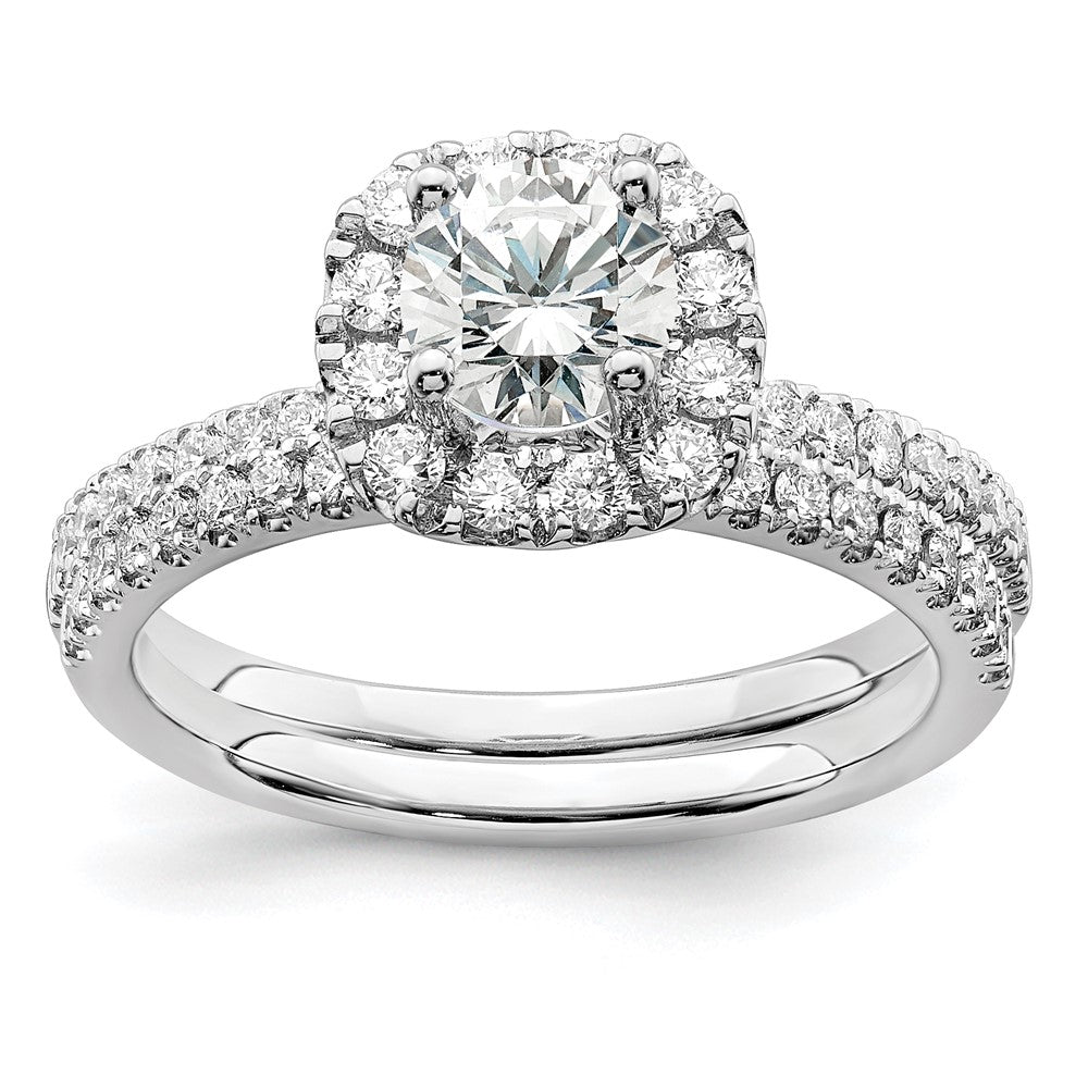 14k White Gold 1 carat Lab Grown Diamond VS/SI+ G+ Complete Round Halo Engagement Ring