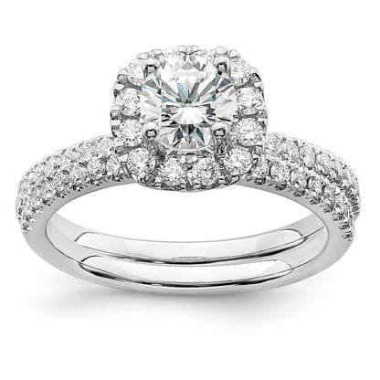 14k White Gold 1 carat Lab Grown Diamond VS/SI+ G+ Complete Round Halo Engagement Ring