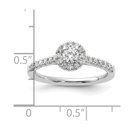 14k White Gold 1/2 carat Lab Grown Diamond VS/SI+ G+ Round Complete Halo Engagement Ring