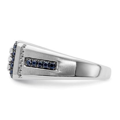 IBGoodman 10k White Gold 3/8 carat Lab Grown Diamond VS/SI+ G+ and Lab Created Blue Sapphire Men's Ring