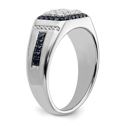 IBGoodman 10k White Gold 3/8 carat Lab Grown Diamond VS/SI+ G+ and Lab Created Blue Sapphire Men's Ring