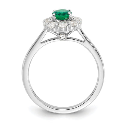 14k White Gold 5/8 carat Lab Grown Diamond VS/SI+ G+ and Oval Lab Created Emerald Complete Halo Fashion Ring