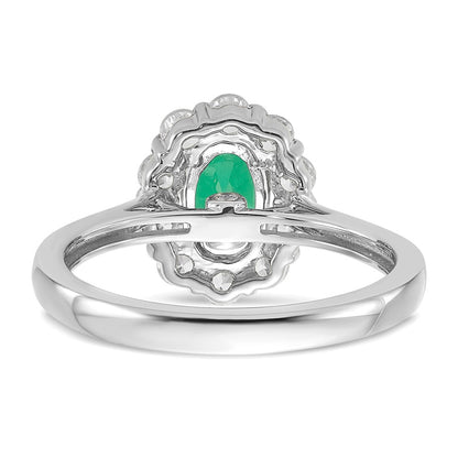14k White Gold 5/8 carat Lab Grown Diamond VS/SI+ G+ and Oval Lab Created Emerald Complete Halo Fashion Ring