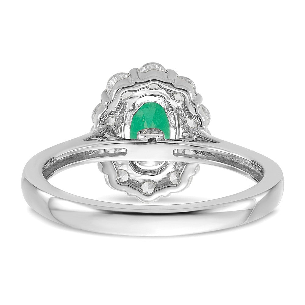 10k White Gold 5/8 carat Lab Grown Diamond VS/SI+ G+ and Oval Lab Created Emerald Complete Halo Fashion Ring