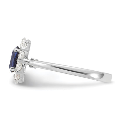 10k White Gold 5/8 carat Lab Grown Diamond VS/SI+ G+ and Oval Lab Created Blue Sapphire Complete Halo Fashion Ring