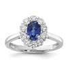 14k White Gold 5/8 carat Lab Grown Diamond VS/SI+ G+ and Oval Lab Created Blue Sapphire Complete Halo Fashion Ring