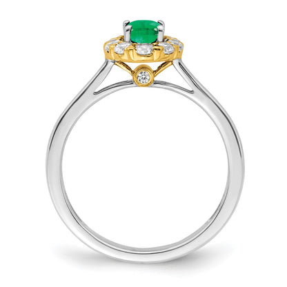 14k Two-Tone 5/8 carat Lab Grown Diamond VS/SI+ G+ and Oval Lab Created Emerald Complete Halo Fashion Ring