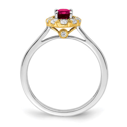 14k Two-Tone 5/8 carat Lab Grown Diamond VS/SI+ G+ and Oval Lab Created Ruby Complete Halo Fashion Ring