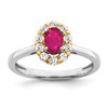 14k Two-Tone 5/8 carat Lab Grown Diamond VS/SI+ G+ and Oval Lab Created Ruby Complete Halo Fashion Ring