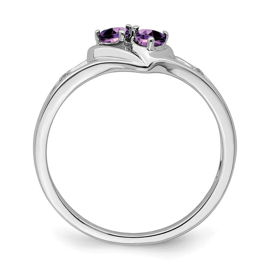 10k White Gold 3mm Amethyst and Diamond 2-stone Heart Ring