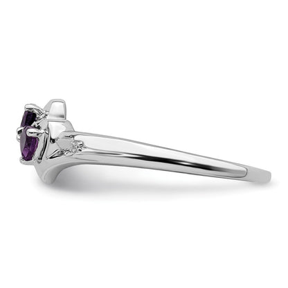10k White Gold 3mm Amethyst and Diamond 2-stone Heart Ring