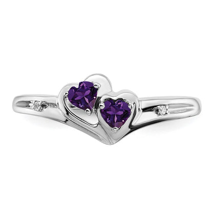 10k White Gold 3mm Amethyst and Diamond 2-stone Heart Ring