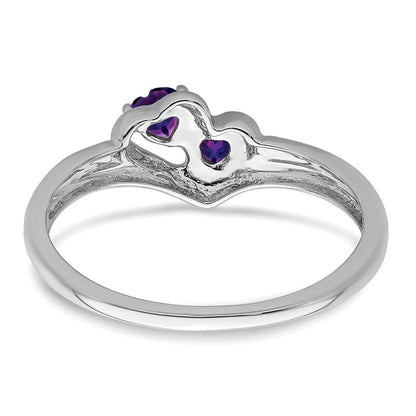 10k White Gold 3mm Amethyst and Diamond 2-stone Heart Ring