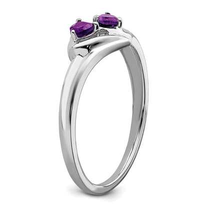10k White Gold 3mm Amethyst and Diamond 2-stone Heart Ring