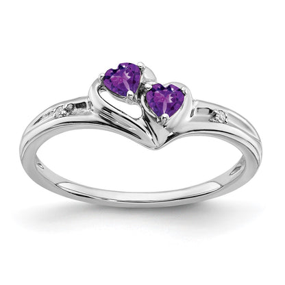 10k White Gold 3mm Amethyst and Diamond 2-stone Heart Ring
