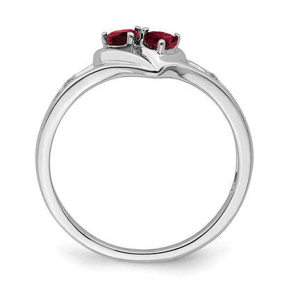 10k White Gold 3mm Lab Created Ruby and Diamond 2-stone Heart Ring
